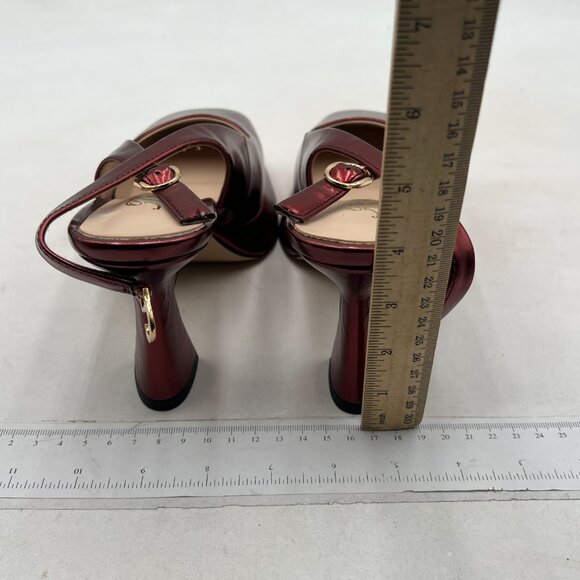 FOWT Red Platform Square Toe Pumps Block High Heels Slingbacks Work Shoes - Picture 5 of 8